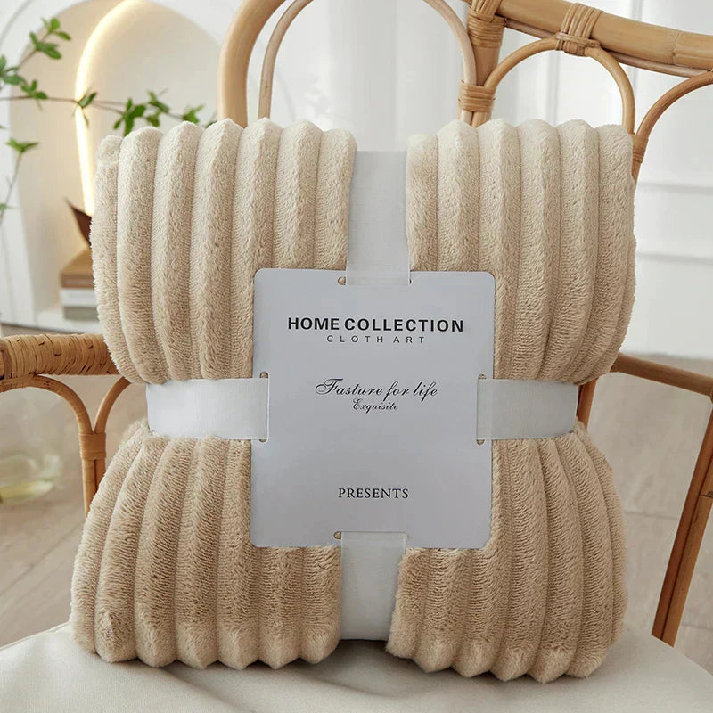 Wide Striped Fleece Blanket | Soft Ribbed Cosy Throw
