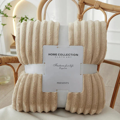 Wide Striped Fleece Blanket | Soft Ribbed Cosy Throw
