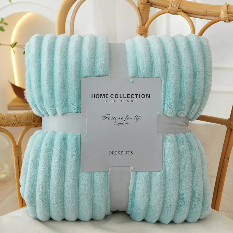 Wide Striped Fleece Blanket | Soft Ribbed Cosy Throw