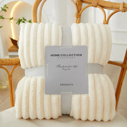 Wide Striped Fleece Blanket | Soft Ribbed Cosy Throw