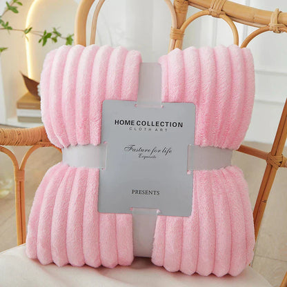Wide Striped Fleece Blanket | Soft Ribbed Cosy Throw