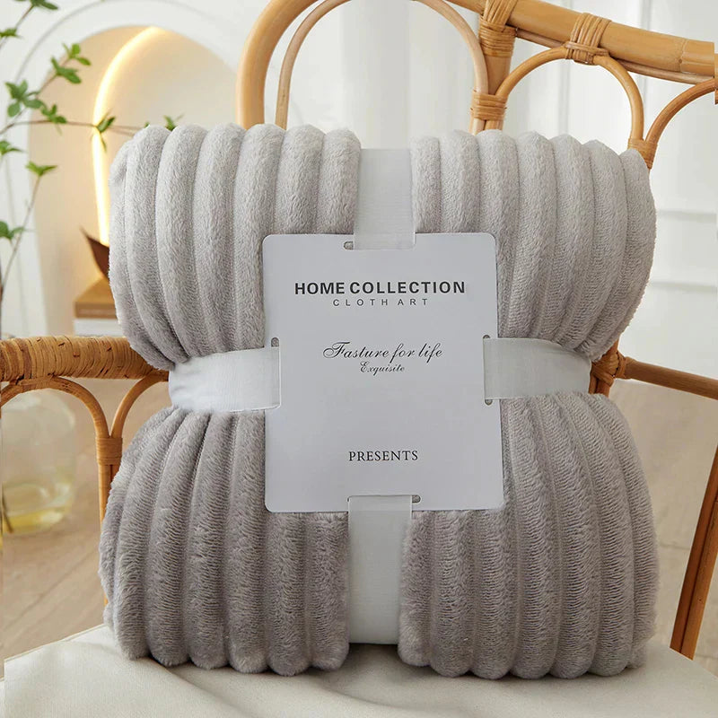 Wide Striped Fleece Blanket | Soft Ribbed Cosy Throw