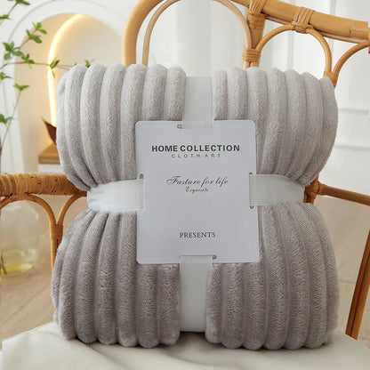Wide Striped Fleece Blanket | Soft Ribbed Cosy Throw
