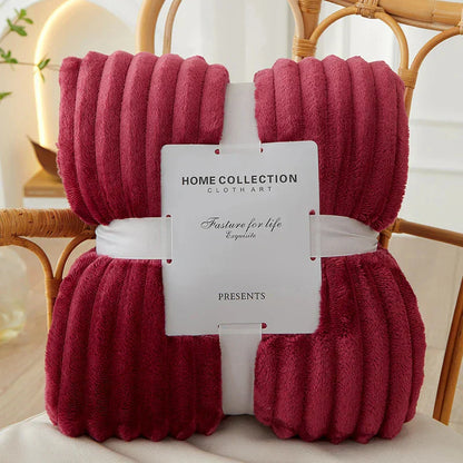 Wide Striped Fleece Blanket | Soft Ribbed Cosy Throw
