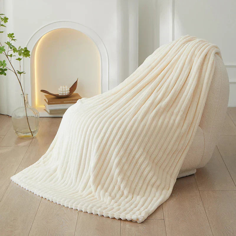 Wide Striped Fleece Blanket | Soft Ribbed Cosy Throw