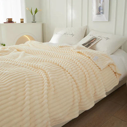Wide Striped Fleece Blanket | Soft Ribbed Cosy Throw