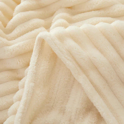 Wide Striped Fleece Blanket | Soft Ribbed Cosy Throw