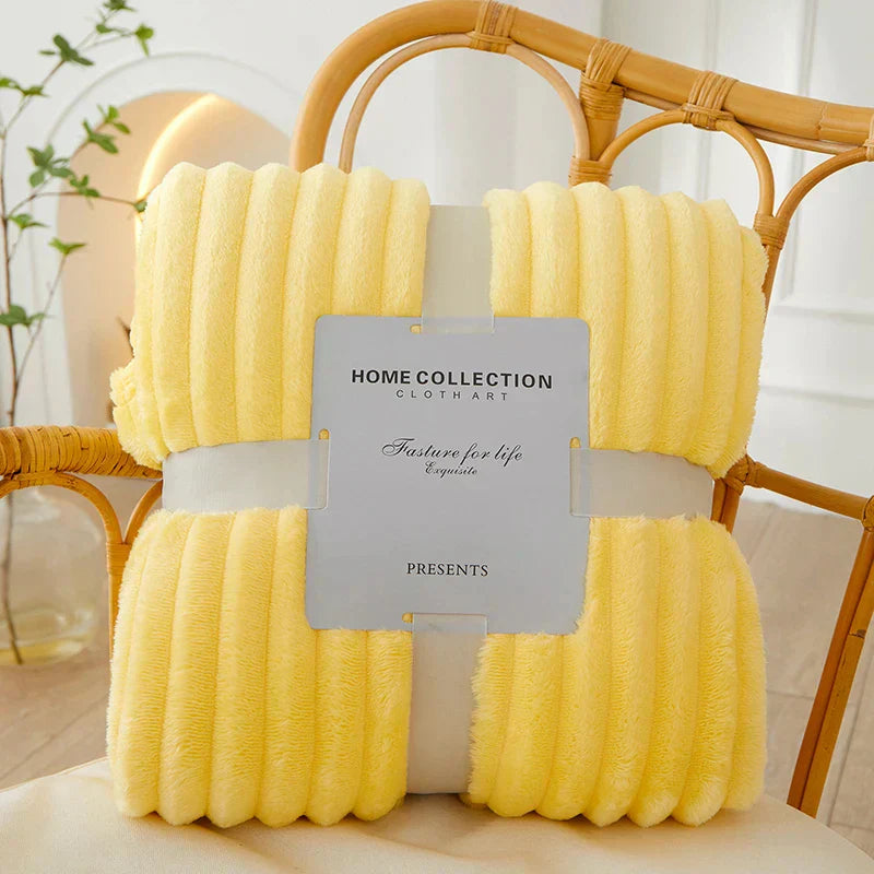 Wide Striped Fleece Blanket | Soft Ribbed Cosy Throw