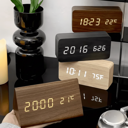 Stylish LED Wooden Clock Voice Controlled