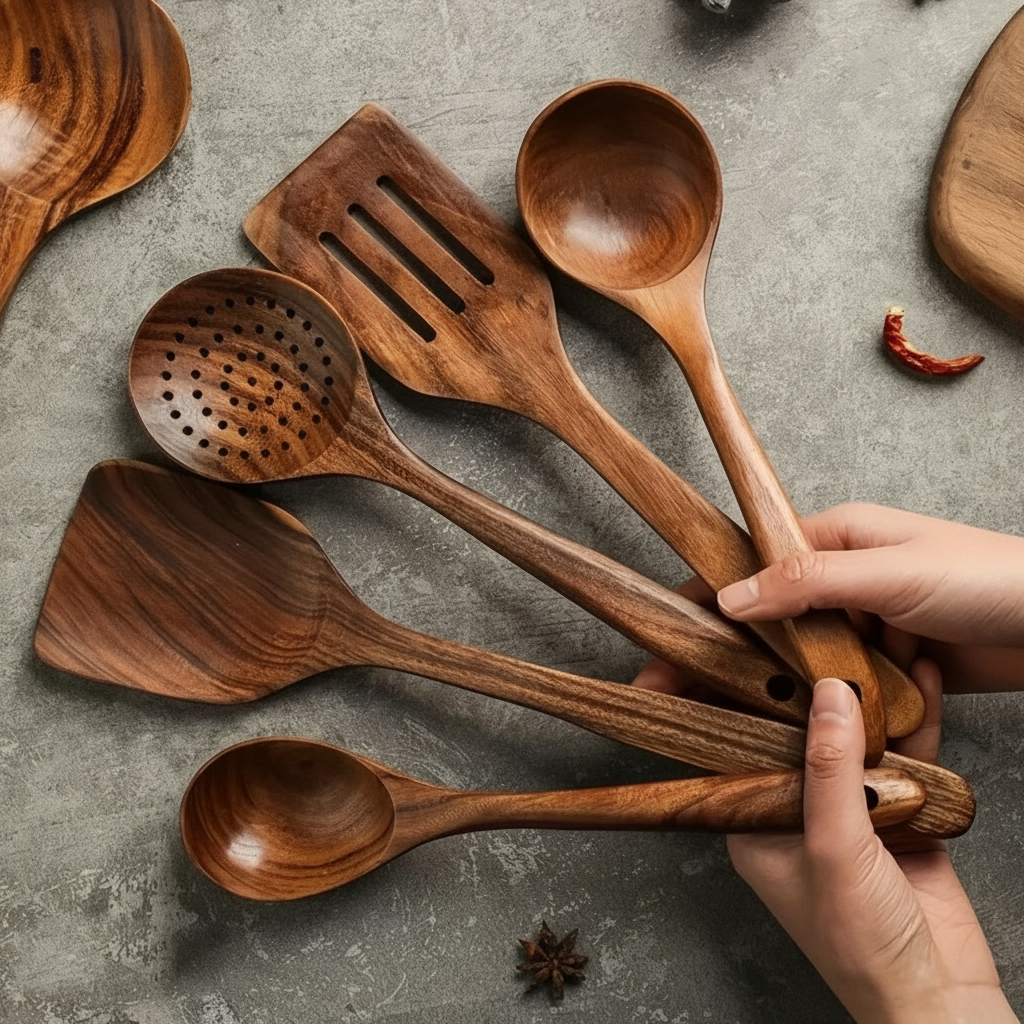 Kitchen Utensils Set Wooden Cooking Spoons Spatulas